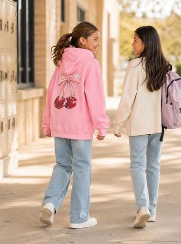 Ecolala Girls Hoodies Cute Graphic Pullover Sweatshirt 7-14Y | Hooded, Ribbed Cuffs and Hem, Pullover Style, Relaxed Fit, for School, Travel And Everyday Casual Wear thumbnail 3