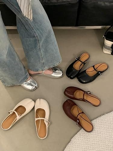 LokoLucx Tabi Shoes Mary Jane Mules Flats for Women Split Toe Strips Slip-On Slides Convenient Breathable Comfortable Casual Round Toe Retro Slippers Spring Summer Fall Back to School thumbnail 7