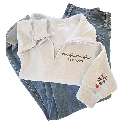 NAZENTI-Custom Mama Embroidered Sweatshirt Kids Names-Personalized Gifts For New Mom, Mommy Birthday, Mothers Day, Christmas thumbnail 3