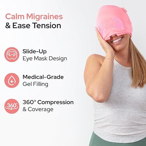 Migraine Relief Cap with Eye Holes - Upgraded 360° Cooling Gel Headache Relief Hat - Ice Mask for Hangover, Stress, Tension - Still Function & Watch TV - Gifts for Women Men - FSA Eligible HSA thumbnail 3