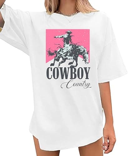 Oversized Western Graphic Shirt Women: Cowboys Country Shirt Casual Rodeo Howdy Cowgirl Tee Top - Image 1