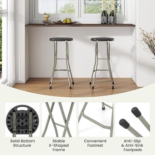 GYMAX Folding Stool, 28in Portable Collapsible Bar Stool with Handle & Steel Frame, 330lbs Sturdy Foldable Lightweight Metal Chair for Outdoor/Indoor Kitchen Home Bar, Assembly Free (Set of 1, 28inch) thumbnail 4