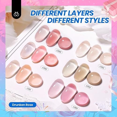Beetles Nude Gel Nail Polish Set - 6 Colors Nude Pink Brown Neutral Jelly Gel Polish Kit Sheer Translucent Effect Soak Off UV Nail Art Design Drunken Rose Collection Manicure Gift for Women thumbnail 2