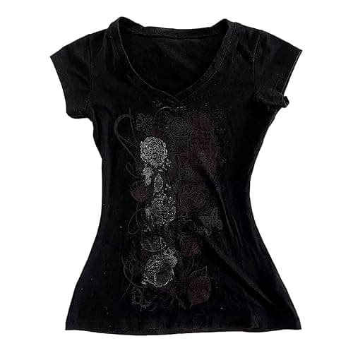 Grunge Shirts 2000s Clothing Women Vintage Graphic Tees Y2k Short Sleeve Goth Tops Teens Emo Clothes Streetwear - Image 1
