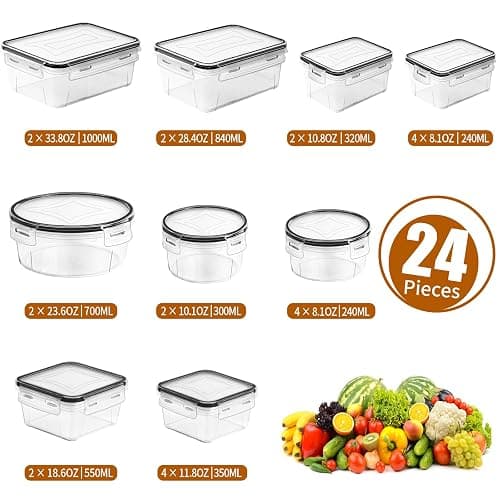 48 Pack Food Storage Containers with Airtight Lids (24 Containers & 24 Lids), PRAKI Kitchen storage containers for Pantry Organizers and Storage, Meal Prep Container with Labels & Marker thumbnail 3