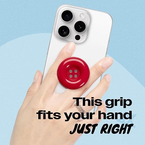 Solid Color Button Phone Grip – Minimalist Design, Durable and Lightweight, Grip and Stand for Smartphones (Red, Adhesive Type) thumbnail 2