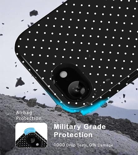 Amzfield Compatible with iPhone 16e/17e Case Cute Polka Dot Aesthetic for Women Girls Simple Chic Girly Dual Layer Hybrid Protection Elegant Case for iPhone 16e for iPhone 17e-Black thumbnail 5