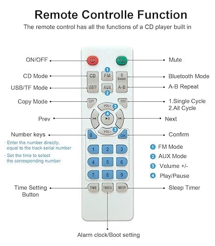 Kpop Pink CD Player Desktop/Wall,Wired Vertical Cute CD Players for Home, Bluetooth Speakers/FM Radio with IR Remote Control,CD Music Timer Alarm Clock with LED Display,Support CD/USB/TF/AUX/Copy - Pink thumbnail 7