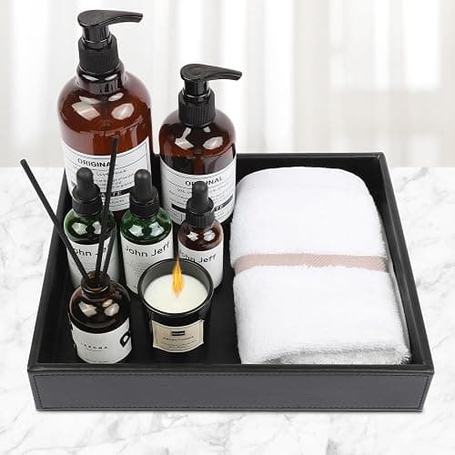Leather Valet Organizer for Men – Black Catchall for Wallet, Keys, EDC, Jewelry, and Perfume – Nightstand, Dresser, and Bathroom Vanity Storage thumbnail 2