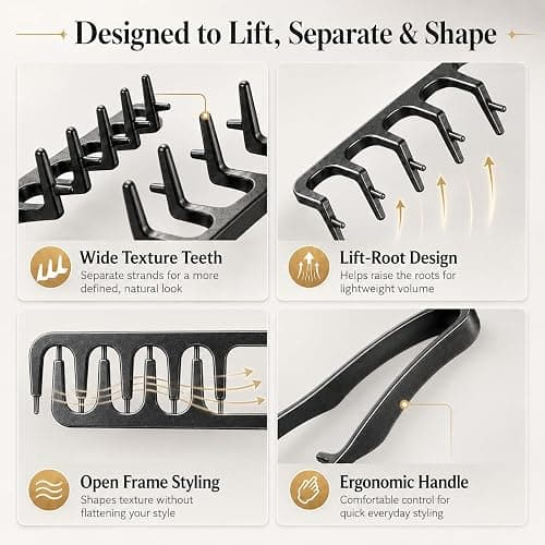 Texture Comb for Men & Women, Root-Lifting Hair Shaping Tool with Wide Spacing Teeth, Lightweight ABS Grip for Fringe Control and Natural Layer Definition (Gray) thumbnail 5
