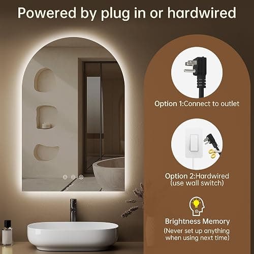OUMUSU Arched Backlit Mirror Bathroom 24"x36", LED Mirror for Bathroom-Anti-Fog, Dimmable-Bathroom Mirror with Lights,3 Colors thumbnail 7