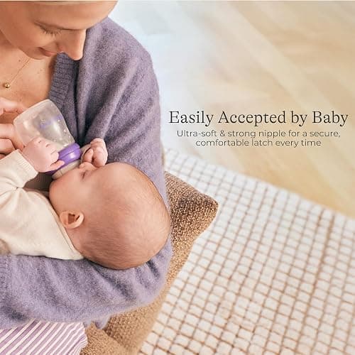 Lansinoh Anti-Colic Baby Bottles, BPA-Free Plastic, 5 Ounces, 1 Count, Slow Flow Nipples (Size S), Breastfeeding Bottle with NaturalWave Design thumbnail 2