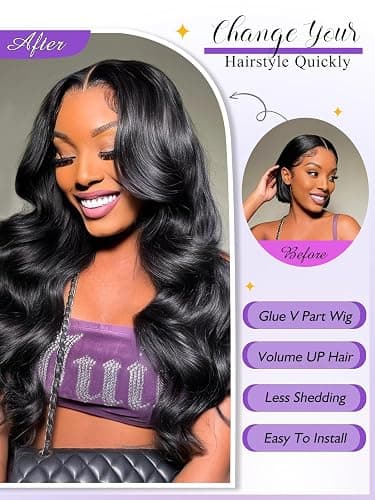 Tahikie V Part Wig Human Hair Body Wave 200% Density Upgrade U Part Wigs With Drawstring No Sew in No Glue Half Wigs Human Hair V Shape Clip In Half Wig For Women Natural Color 18 Inch thumbnail 2