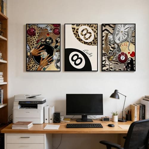 3 pcs Fashion Cheetah Canvas Wall Art Leopard Painting Wall Decor Lucky 8 Ball Poster Prints Artwork Dark Red Cheetah aesthetic Pictures for Bedroom Living Room bathroom Home Decor 12x16 in Unframed thumbnail 5