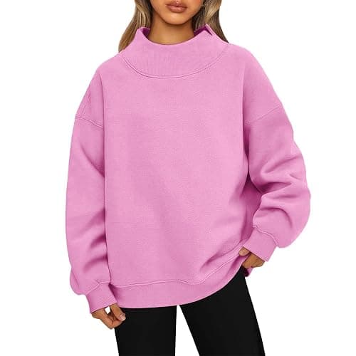 FULILYEO Women Mock Neck Sweatshirt Fleece Oversized Sweatshirt Fall Long Sleeve Crewneck Sweatshirts Casual Pullover Sweater thumbnail 3