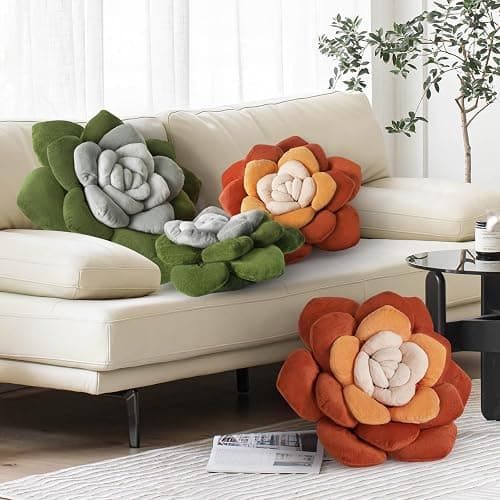 OtGalk Flower Throw Pillow - 17.8" Plant Shaped Cushion, Soft Plush Decorative Pillow for Bedroom & Living Room, Unique Green Design, Home Decor Accen thumbnail 7