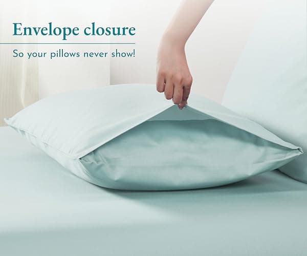 California Design Den 100% Cotton Pillow Cases Standard Size Set of 2, Soft Sateen Weave Pillowcase Set (Standard/Queen, Seafoam) thumbnail 4
