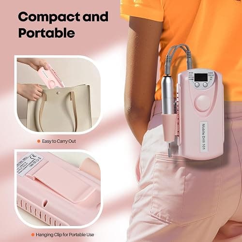 Droyek Electric Nail Drill Portable Nail Drill Professional 30000 RPM 13 Salon Quality Drill bits 50 Sanding Bands Portable & Low Noise for Acrylic Nails Gel Polishing Removing Bits Kit for Home Use thumbnail 4