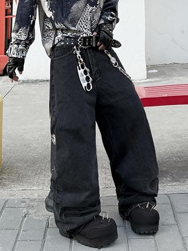 Mrmall Men's Baggy Jeans Denim Wide Leg Pants with Embroidery Y2K Streetwear Skateboard Jeans for Men thumbnail 6