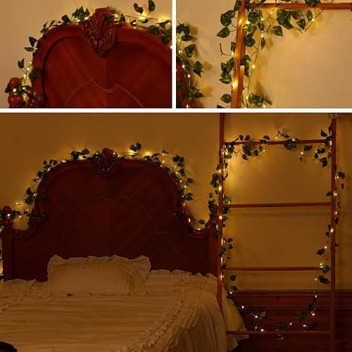 Extra Length 40ft 120 LED Vine with Fairy Lights Pothos String Lights USB Plugin & Battery Operated Leaf Lights with Timer 8 Modes Remote Decorative Light for Bedroom Graduation Party - Warm White thumbnail 4
