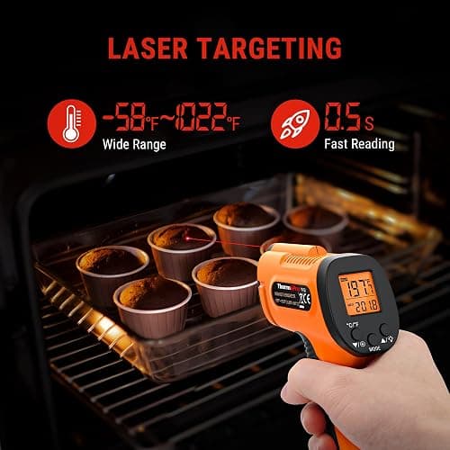 ThermoPro TP30 Infrared Thermometer Gun, Laser Thermometer for Cooking, Pizza Oven, Griddle, Engine, HVAC, Laser Temperature Gun with Adjustable Emissivity & Max Measure -58°F ~1022°F (Not for Human) thumbnail 4