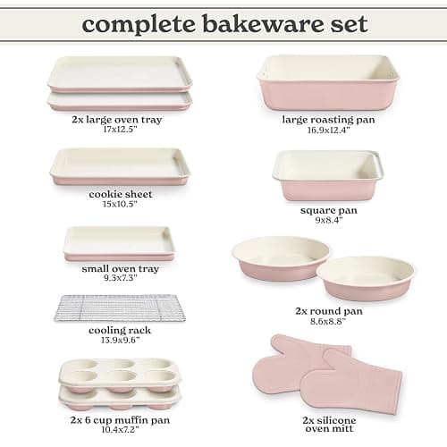 Country Kitchen Nonstick Stackable Bakeware Set - Deluxe Heavy Duty, Durable, Easy Release Baking Set, Pink, 13 Pcs with Handles thumbnail 3