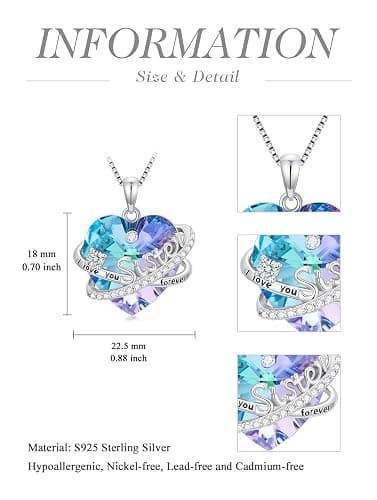 OCJ Sisters Gifts from Sister Heart Birthstone Necklace Sterling Silver Sister Necklaces with Crystal Graduation Birthday Jewelry Gift for Sisters Women Friend Female Friendship Lasts Forever thumbnail 4