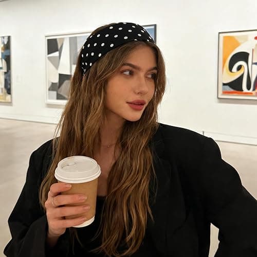 2Pcs Polka Dot Headband Black White Headbands Elastic Polka Dots Hair Accessories Non Slip Fashion Head Bands Vintage Design Sports Yoga Workout Wide Headbands Cute Hair Styling Decorations for Women thumbnail 5
