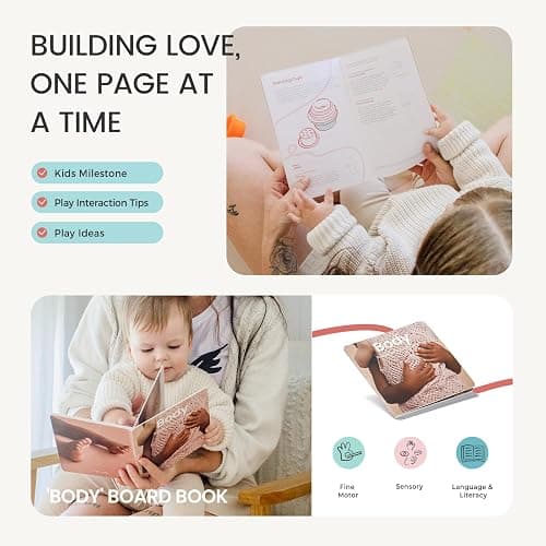 Tiny Land Montessori Toy Set for Babies 7-9 Months Senser Play Kit - 5-in-1 Wooden Learning Toys with Object Permanence Box, Sensory Ball, Stacking Cups and Mirror Puzzle,Body Board Book thumbnail 5