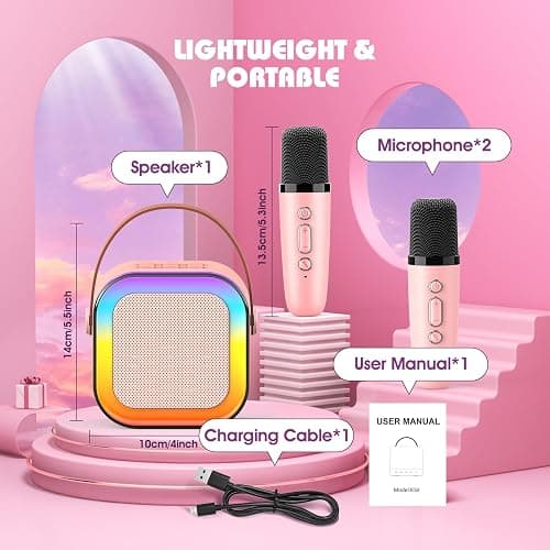 Dislocati Karaoke Machine 2 Microphones, Birthday Gifts for Girls Toys Age 3-15 Year Old Girls Gifts Kids Microphone Toys for 3-12 Year Old Girls Birthday Presents Easter Gifts for Kids thumbnail 5