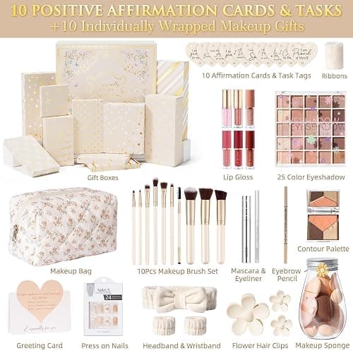 Teen Girl Gifts Trendy Stuff, 10 Positive Affirmation Cards & Empowering Challenges to Unlock 10 Wrapped Makeup Gift Set Motivational Birthday Easter Basket Stuffers Gifts for Tween & Teenage Girls thumbnail 2