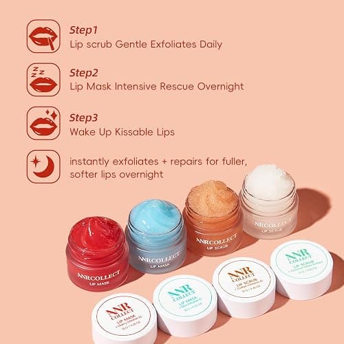 ANRCOLLECT Lip Scrub and Lip Mask Set- Lip Treatment Care Kit with 2 Lip Exfoliator Scrub & 2 Lip Butter Mask, Intense Hydration Set for Dry Chapped Cracked Lips (4 Pack) thumbnail 8