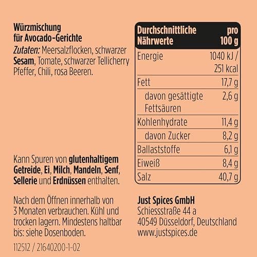 Just Spices Avocado Topping I Knuspriges Finish für jedes Avocado-Gericht mit Sesam I Gewürzdose, 60 g thumbnail 2