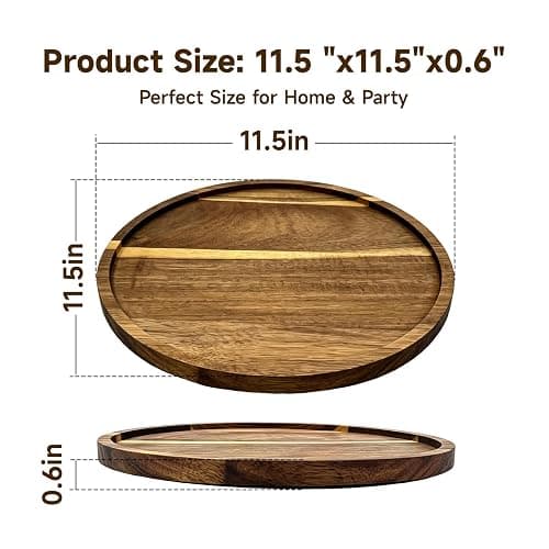 11.5" Round Acacia Wood Serving Tray | Natural Wooden Decor Food Tray for Ottoman, Couch & Coffee Table, Daily Home Use thumbnail 2