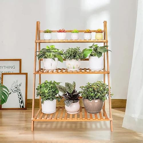 Ufine Bamboo Ladder Plant Stand 3 Tier Foldable Flower Pot Display Shelf Rack for Indoor Outdoor Home Patio Lawn Garden Balcony Organizer Planter Holder thumbnail 4
