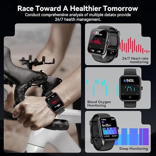 Smart Watch with Alexa Built-in, 1.83" HD Touchscreen Fitness Tracker, Bluetooth Notifications/Calls, IP68 Waterproof, 120+ Sport Modes, 24/7 Heart Rate & Sleep Monitor for iPhone Android iOS (Black) thumbnail 4