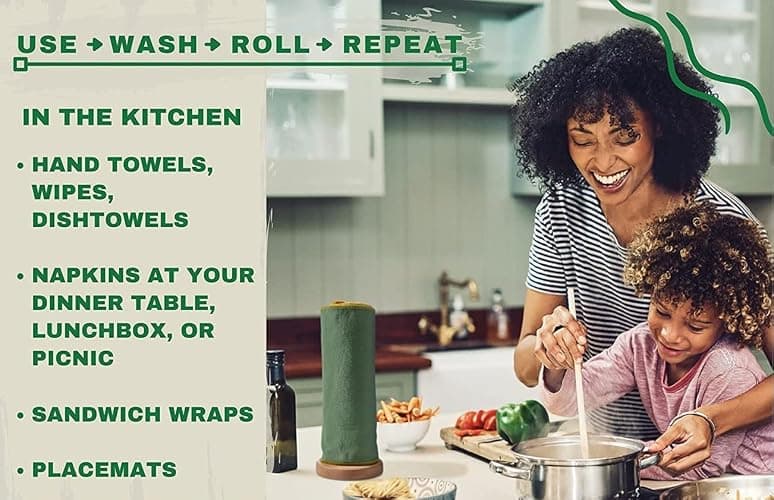 Paperless Towels Roll Washable Cotton Cloth, Reusable Paper Towels - 25 Pack with Durable Cardboard Roll - 10" X 10" Zero Waste Reusable Napkins Eco Friendly thumbnail 5