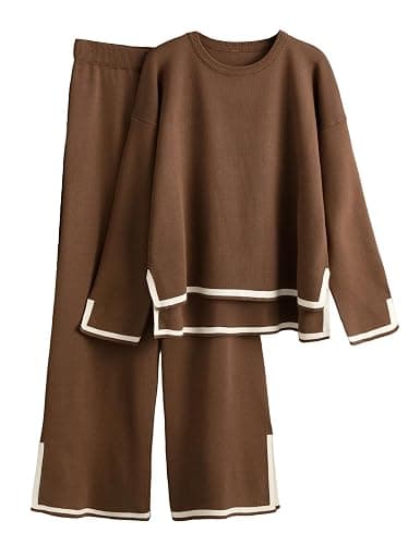 Tanming Women's 2 Piece Outfits Long Sleeve Knit Sweater Top Wide Leg Pants Lounge Sets Tracksuits - Image 1