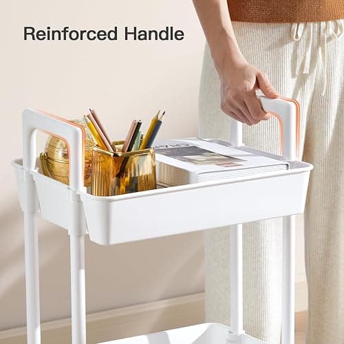 Pipishell 3 Tier Rolling Cart Organizer, Plastic Rolling Cart with Lockable Wheels & Reinforced Handle, Lightweight Utility Cart Storage Cart for Nursery, Kitchen, Bathroom, Craft Room, White, PIUC14W thumbnail 6