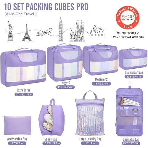 Veken 10 Set Packing Cubes for Travel Essential, Suitcase Organizer Bags in 4 Sizes, Carry-On Luggage Accessories with Large Laundry & Hanging Toiletry Bag, Must-Have for Airplane, Road Trip & Camping thumbnail 2