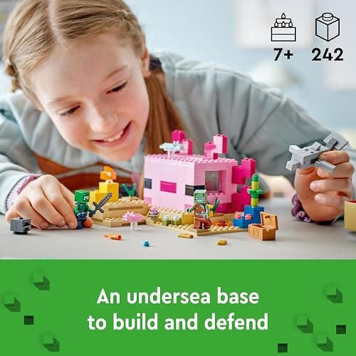 LEGO Minecraft The Axolotl House 21247 Building Toy Set, Creative Adventures at a Colorful Underwater Base, Includes a Diver Explorer, Dolphin, Drowned and More, Minecraft Toy for 7 Year Old Kids thumbnail 2