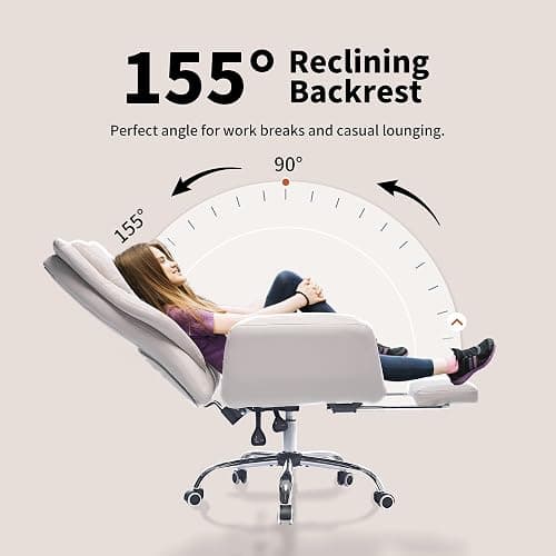 Criss Cross High Back Office Chair with Foot Rest, Ergonomic Cross Legged Desk Chair with Flip-up Armrest, Cozy Reclining 155°Swivel Chair for Home Office, Computer and Entertainment (Beige) thumbnail 6