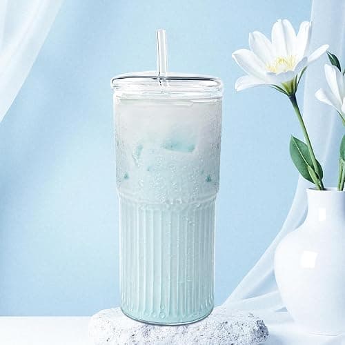 Luiaiog Glass Cups with Lids and Glass Straws, High Borosilicate 20OZ Tumblers (2Pcs) for Coffee, Tea, Juice, Smoothies, Hot/Cold Drinks at Home, Office thumbnail 6