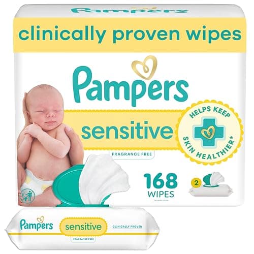 Pampers Baby Wipes Sensitive, Water Based Baby Wipes, Hypoallergenic and Unscented Baby Wipes, 168 Wipes Total (2 Flip-Top Packs) - Image 1