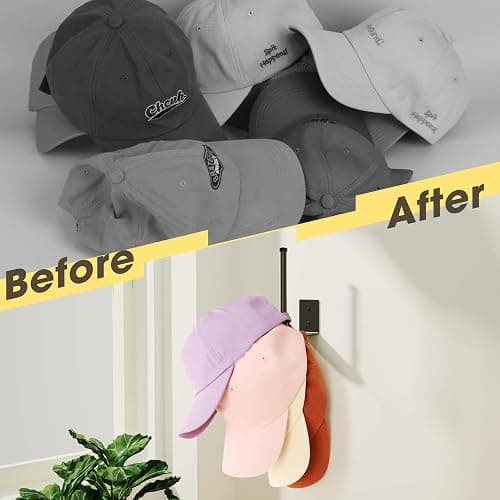 Durmmur 2 Pack Hat Racks for Baseball Caps, Stainless Steel Hat Organizer for Baseball Cap, Hat Holder Storage Organizer, Hat Hanger Strong Adhesive/Wall Drilled for Door, Bedroom, Closet(Black 6 in) thumbnail 7