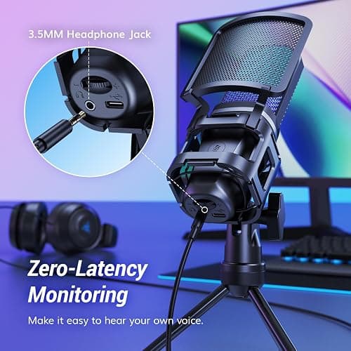 TONOR Podcast Microphone, USB Computer Mic, Cardioid Condenser PC Micro with Tripod Stand and Pop Filter for Podcasting, Streaming, Vocal Recording, PC & Laptop, 180 cm/70inch Cable, TC777 Pro thumbnail 6