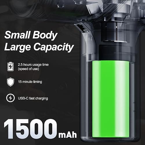 LEERCON Deep Tissue Massage Gun Portable, Mini Electric Muscle Massager, Suitable for Relieving Back, Neck and Body Pain, with 4 Heads and 6 Speeds, Black thumbnail 3