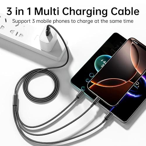 Multi USB Charging Cable 3A, 3 in 1 Fast Charger Cord Connector with Dual Phone/Type C/Micro USB Port Adapter, Compatible with Tablets iPhone 14 13 12 Pro 8 7 Samsung Galaxy (4FT/2Pack Charging Only) thumbnail 4