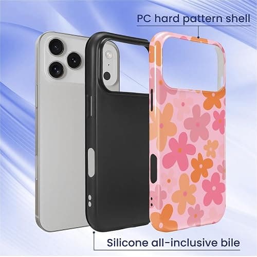 DAIZAG Case for iPhone 17 Pro,Pink Orange Bloom Full Body Design Hybrid Dual Protection Soft TPU Hard PC Shockproof Scratch Resistant Protective Cover Phone Case for Men Women thumbnail 2