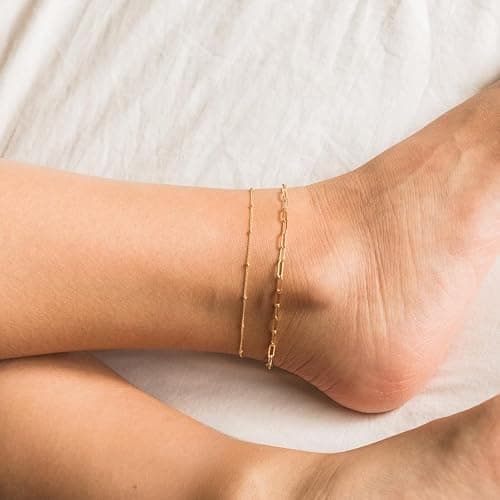 Starain 12Pcs Summer Beach Anklets for Women Waterproof Gold Silver Chain Ankle Bracelets Cute Women's Foot Anklet Set 7.9-10.5 inch Adjustable thumbnail 5